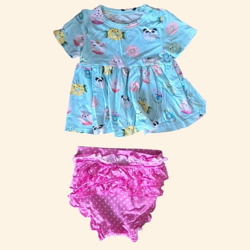 Posh Peanut Baby Girls Animal Donut Peplum Top and Ruffle Bloomer Set 12-18M